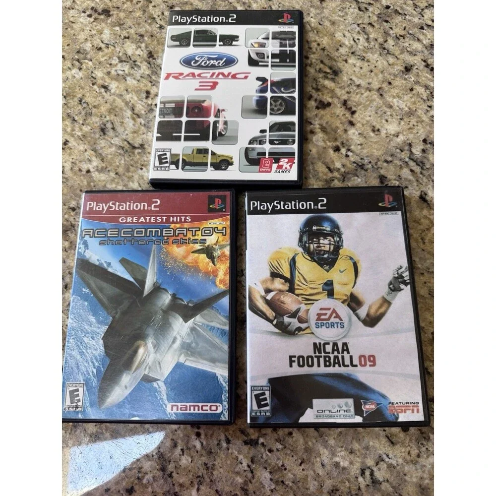 PS2 Lot 3 Games Ace Combat 04 NCAA Football 09 Ford Racing‎ 3 PlayStation 2